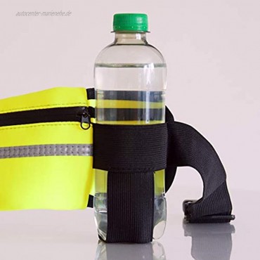 Handy Lauftasche Bauchtasche Hüfttasche für Joggen und Fahrradfahren mit Halterung für Trinkflasche Neopren reflektierend gelb