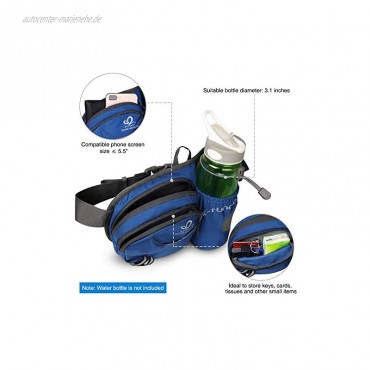 WATERFLY Taille Tasche mit Flaschenhalter Damen und Herren Atmungsaktiv Hüfttasche mit Reflektorstreifen für Laufen Radfahren Camping Klettern Reisen