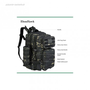EbonHawk Taktischer Rucksack mit Zubehör für Reisen Wandern 43 L taktischer Rucksack hohe Kapazität