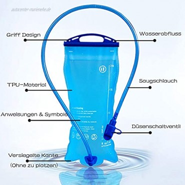 Amokee Trinkblase 2 Liter Wasserblase mit Schlauch Wasserblase Trinkflasche BPA-frei Hydration Bladder Sport Wasser Blasen antibakteriell und auslaufsicher Ideal für Outdoor-Radfahren Camping