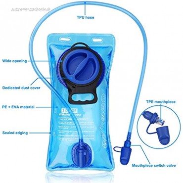 Geneic Trinkblasen 2L Wassersack Verbesserter Auslaufsicherer Wasserbehälter mit Schnellverschlussrohr und Automatischem Absperrventil zum Wandern Camping Laufen Radfahren
