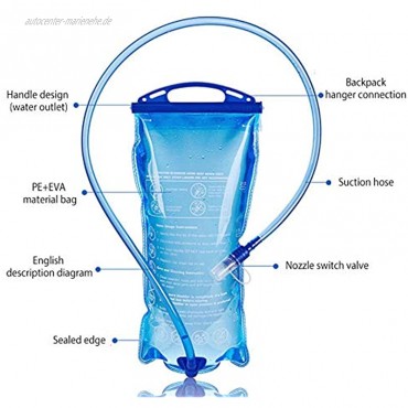 Seasaleshop Trinkblase Wasserblase mit Schlauch Wasserblase Trinksystem BPA Frei Ideal für Outdoor-Radfahren,Camping Walking 1.5L 2L 3L