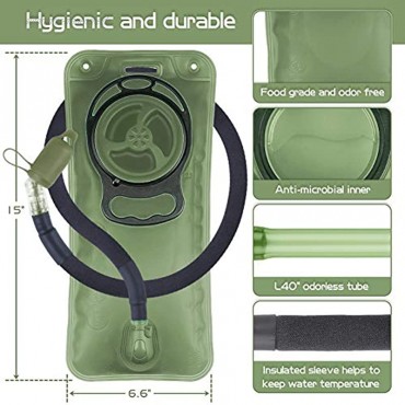 Trinkblase 2L auslaufsicher 2L Wasserreservoir BPA-frei militärische grüne Wasserspeicher-Blase Tasche mit isoliertem Schlauch Trinkrucksack Ersatz für Outdoor Wandern Camping Laufen Radfahren