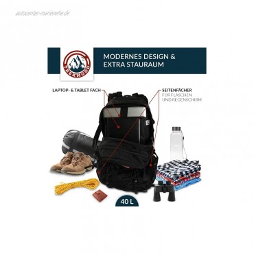 TREKMOOD Wanderrucksack 40L – Outdoor Rucksack mit Trinkflasche & Regenschutz – Reiserucksack für Damen und Herren mit vielen Fächern zum verstauen