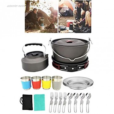 Runfon Camping Kochgeschirr Wandern Pot Kit Picknick Topfset Kochen im Freien Werkzeuge für Backpacking 22pcs