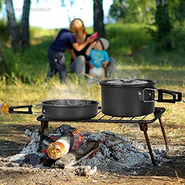 RYUNQ 15-teilige Camping Geschirr Set Camping Kochset Töpfen mit 0.8 L Camping Teekessel Campingbesteck und Becher Aluminium Leichte Campingtöpfe Set Faltbare Kochgeschirr für Outdoor Kochen