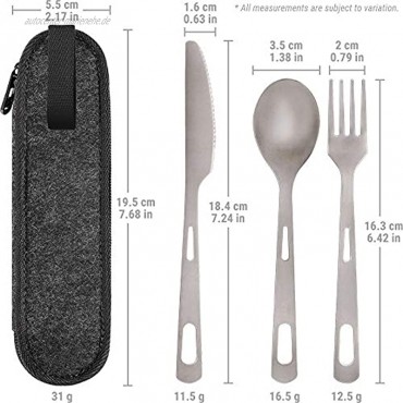 ecooe Titan Outdoor Reisebesteck 3 Stücke Messer Gabel Löffel Campingbesteck mit Filztasche Ultra-leicht Besteckset für Outdoor Leicht zu Tragen
