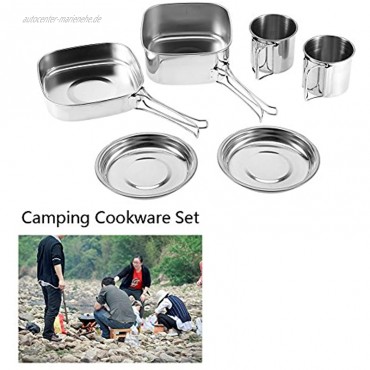 Dilwe Camping Kochgeschirr Set mit 6 Stück Edelstahl Pfanne Topf Teller Tasse Kochwerkzeug zum Wandern