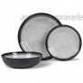 Melamin Geschirrset für 4 Personen Tassen aus ABS Elegante Steingut Optik in weiß grau mit Gläser Campinggeschirr