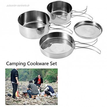 Shoplice Edelstahl-Kochgeschirr-Set 4 Stück tragbares Edelstahl-Kochgeschirr-Set Camping Picknick Outdoor Pan Pot Plate Geschirr